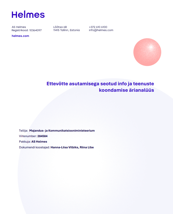 Ettevõtte asutamisega seotud info ja teenuste koondamise ärianalüüs (vana pealkiri: Ettevõtte asutamise ärisündmuse projekti MVP ettevõtjale kättesaadav​aks tegemine) - tiitelleht